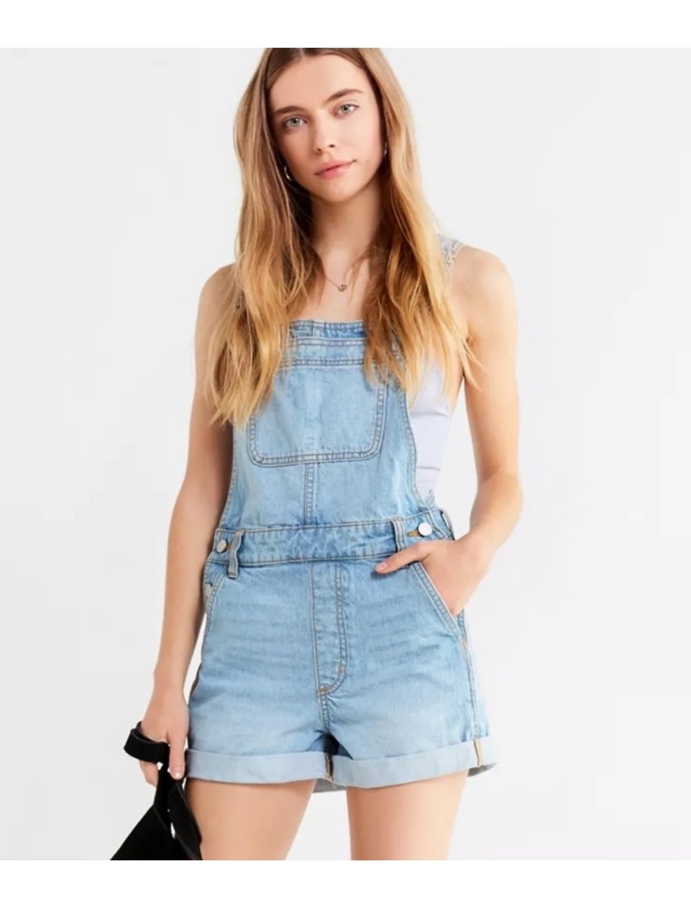 BDG Linda Denim Shortall Overall Shorts Size 26 Light Wash